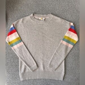 Women’s Boden Long Sleeve Lennox Sweater Gray with Varsity Rainbow Stripes, 2